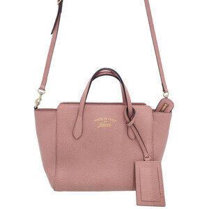 Gucci Swing Top Handle 2way Tote Shoulder Bag pebbled leather Pink